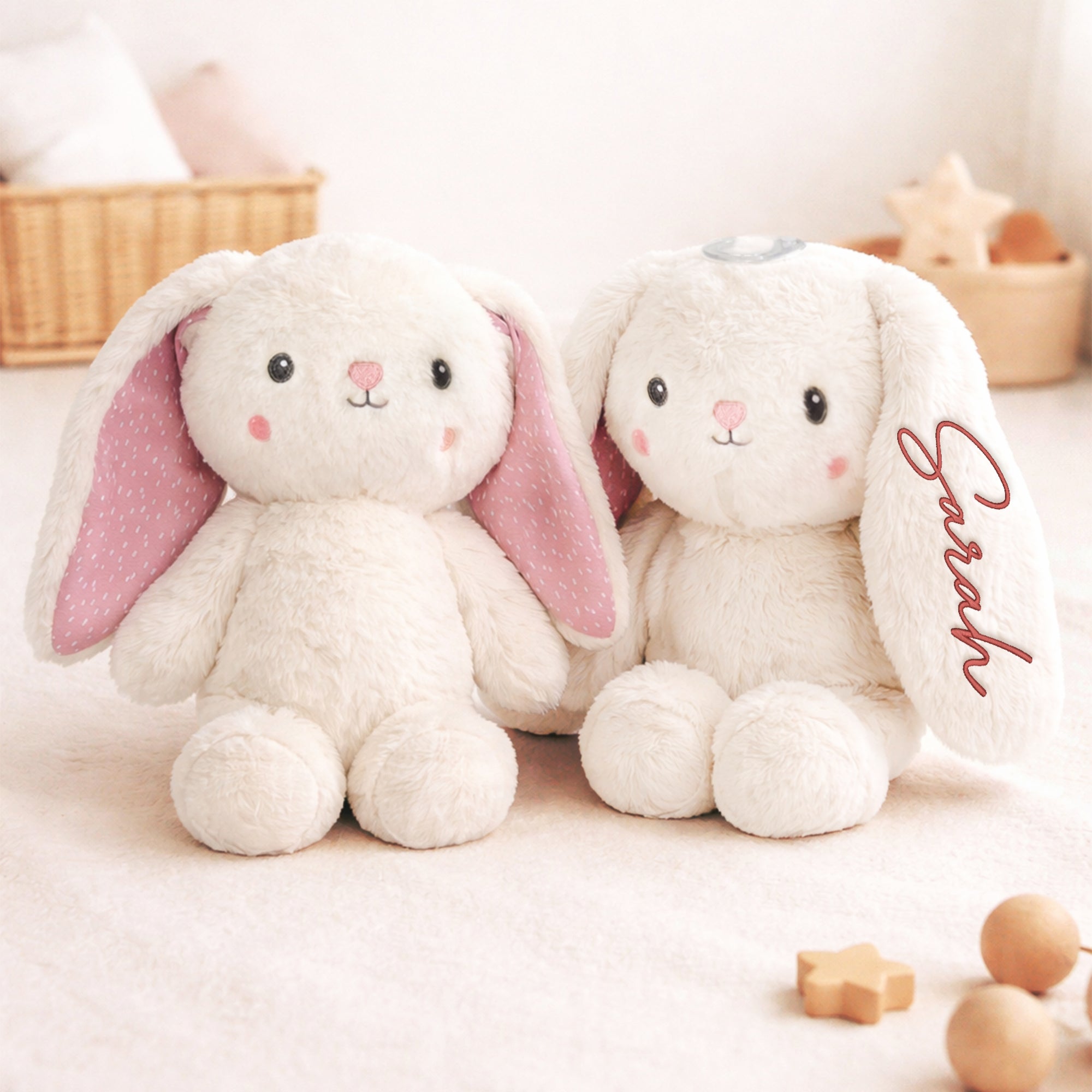 Personalised Embroidery Plush Blossom Bunny, Custom Baby Name Sleep Snuggle Rabbit, Kid  Soft Toy, Toddler Christening Birthday Shower Gift