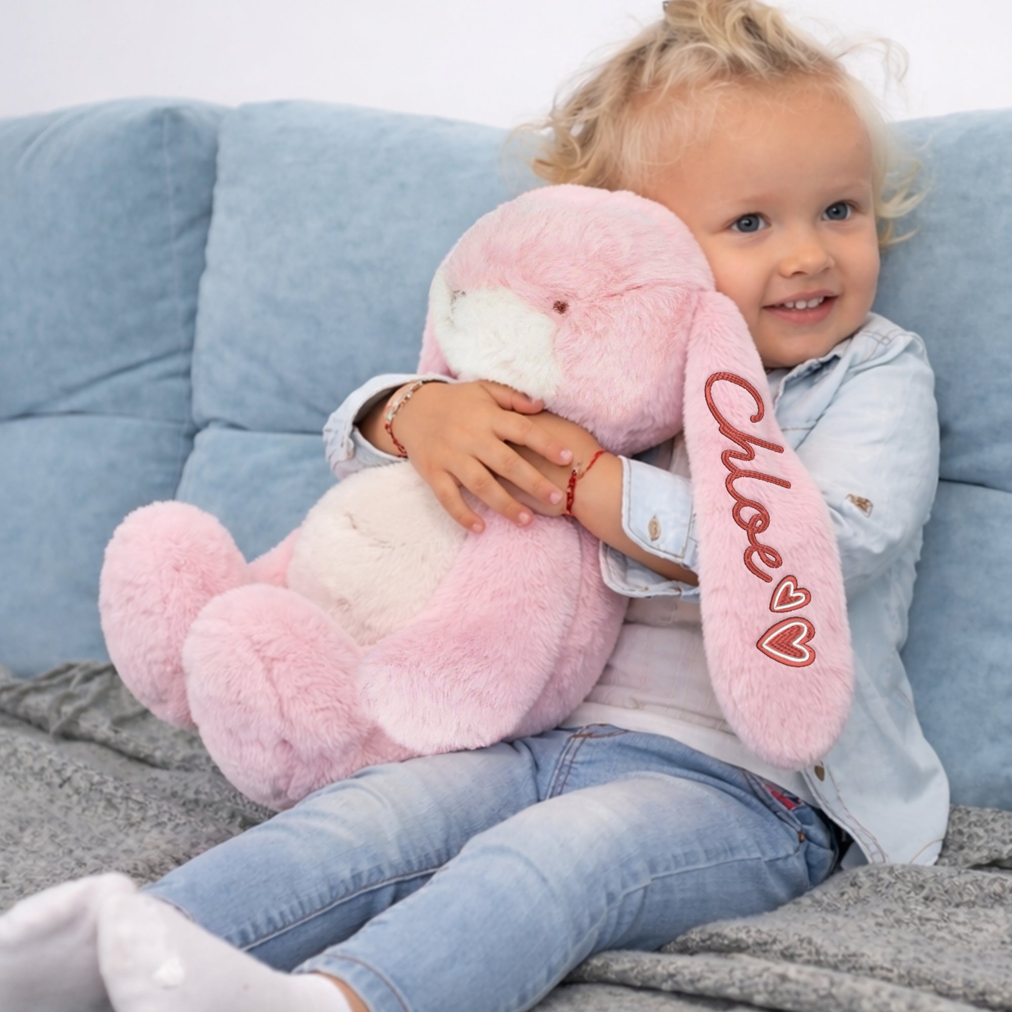 Personalised Embroidery Plush Floppy Bunny, Custom Baby Name Sleep Snuggle Rabbit, Kid  Soft Toy, Toddler Christening Birthday Shower Gift