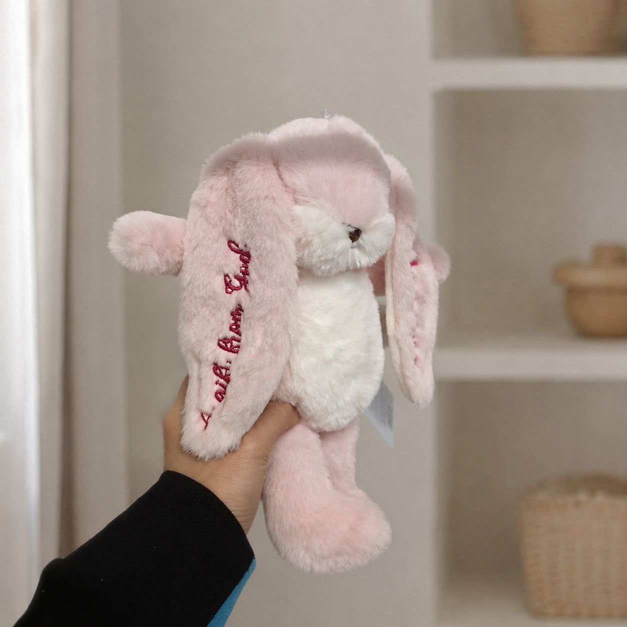 Personalised Embroidery Plush Floppy Bunny, Custom Name Date Sleep Snuggles Cuddly Rabbit Soft Toy, Toddler Christening Birthday Shower Gift
