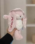 Personalised Embroidery Plush Floppy Bunny, Custom Name Date Sleep Snuggles Cuddly Rabbit Soft Toy, Toddler Christening Birthday Shower Gift