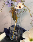 Personalised Etched Birth Flower Glass Carafe Vase, Home Wedding Decor, Bridesmaid Favor, Christening Housewarming Anniversary Birthday Gift