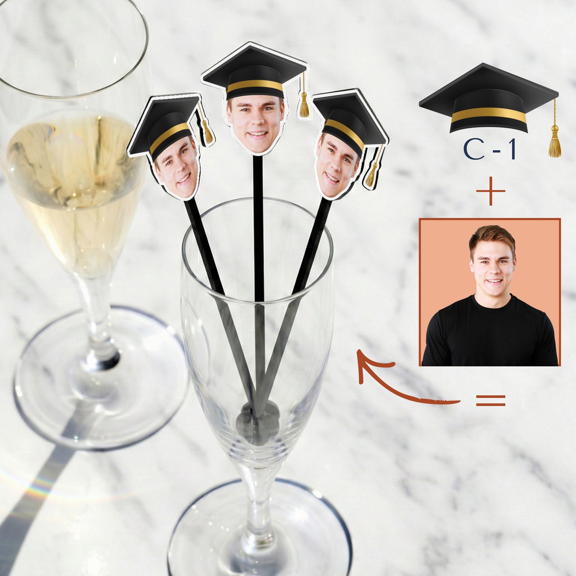 Personalised Face Photo Hat Acrylic Drink Stirrers, Custom Pet Coffee/ Cocktail Sticks Wedding Favours, Birthday, Graduate Party Decors Gift