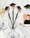 Personalised Face Photo Hat Acrylic Drink Stirrers, Custom Pet Coffee/ Cocktail Sticks Wedding Favours, Birthday, Graduate Party Decors Gift