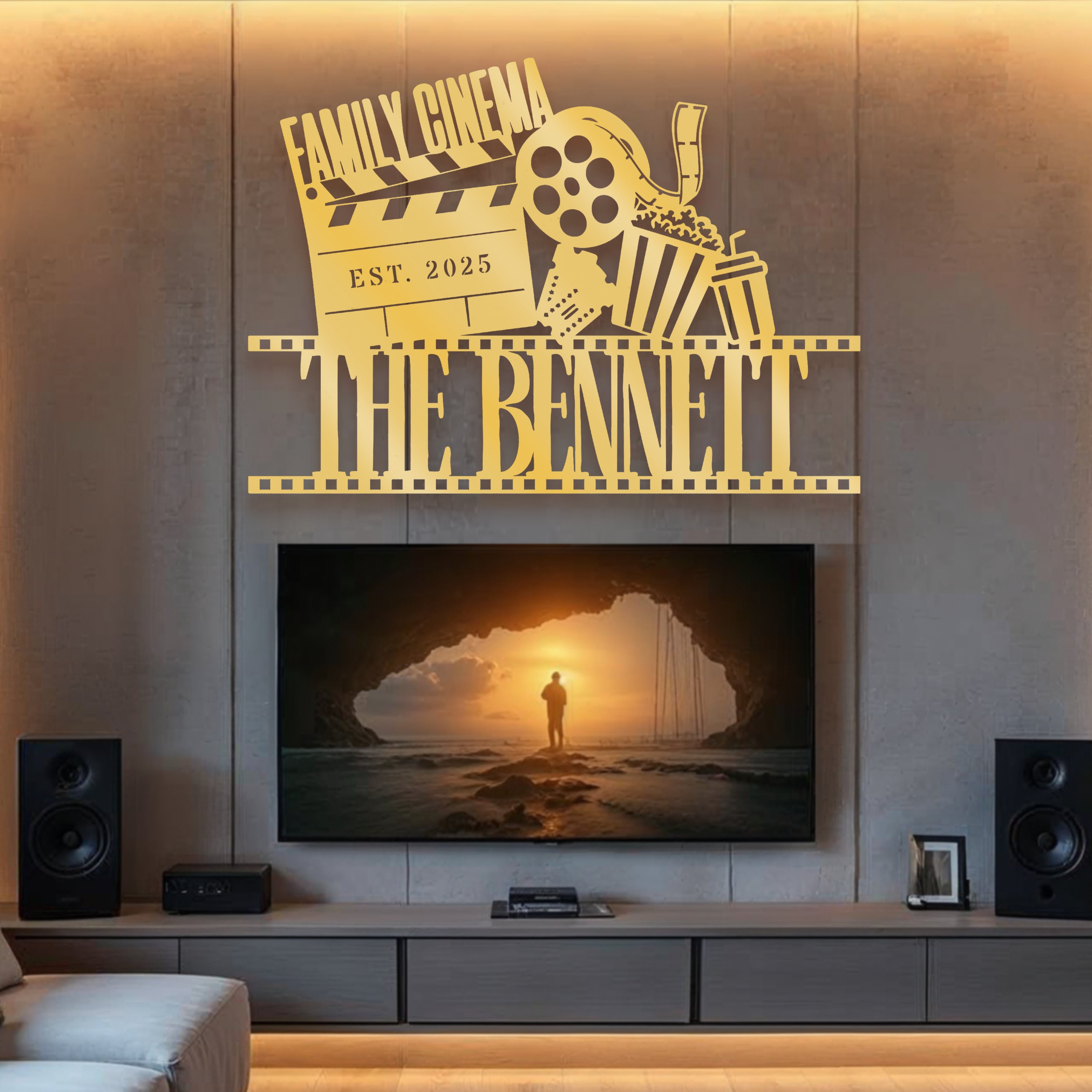 Personalised Family Name Clapperboard Cinema Sign, Custom Wooden ...