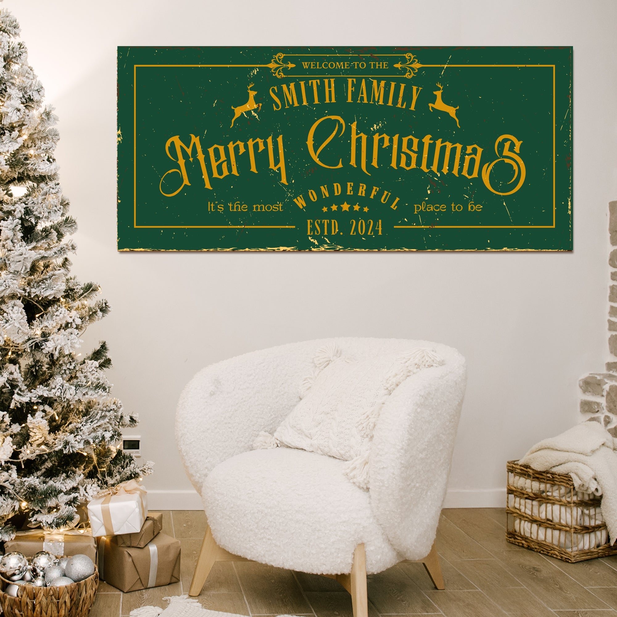 Personalised Family Name Farmhouse Rustic Sign | Customised UV Printed Wooden Xmas Wall Decor, New Year Signage, Party Event Hoop Backdrop