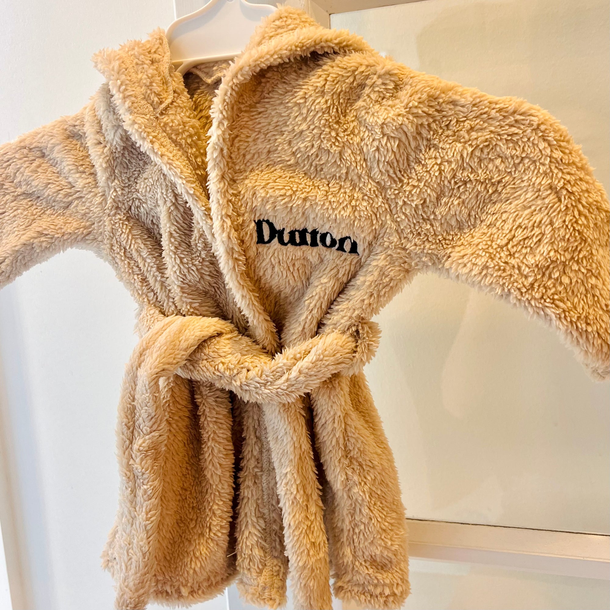 Personalised Fluffy Teddy Kid Bathrobe, Custom Name Embroidered Baby Dressing Gown Bear Ear Hooded Baby Robe, Christening Birthday Xmas Gift