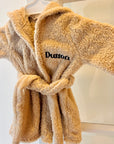 Personalised Fluffy Teddy Kid Bathrobe, Custom Name Embroidered Baby Dressing Gown Bear Ear Hooded Baby Robe, Christening Birthday Xmas Gift