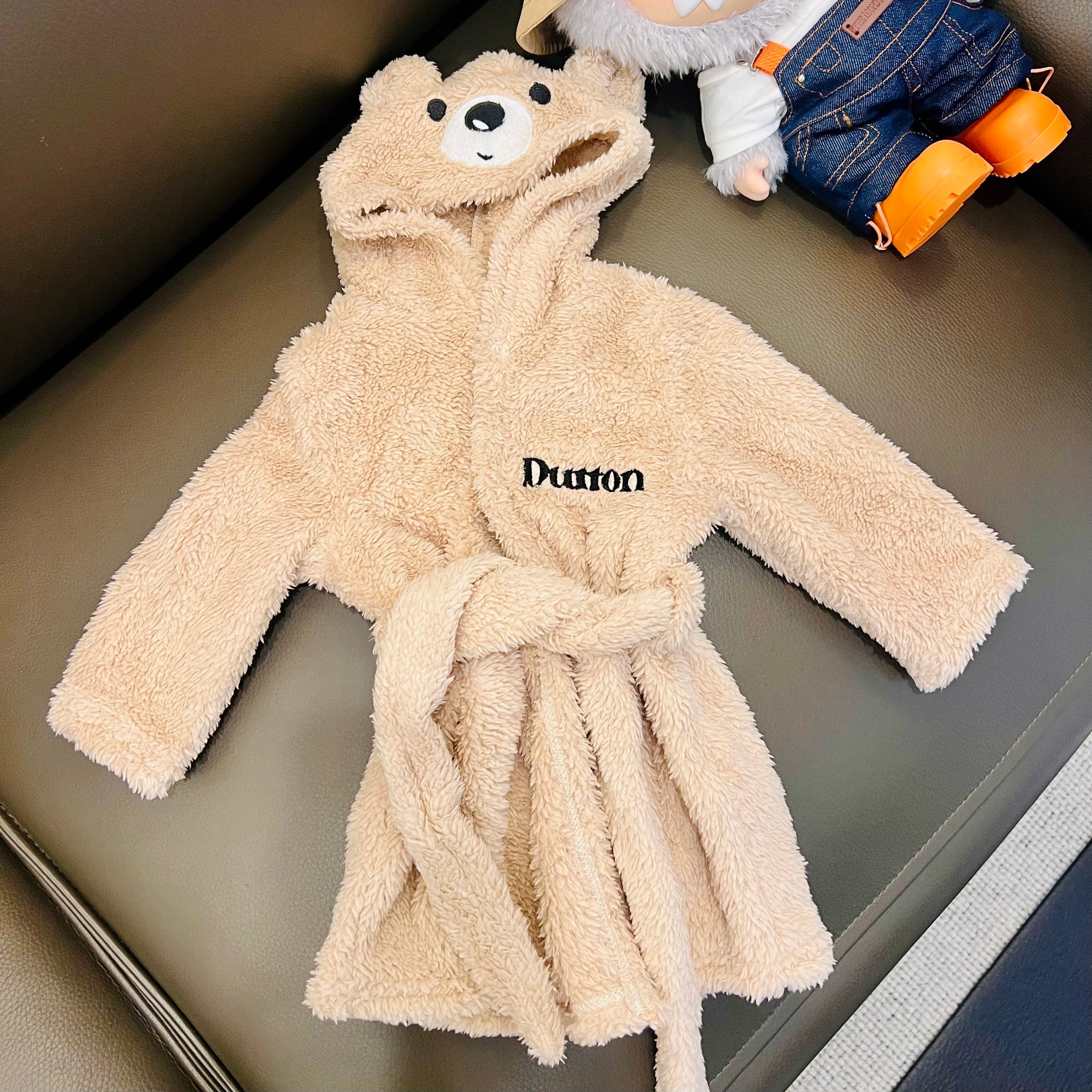 Personalised Fluffy Teddy Kid Bathrobe, Custom Name Embroidered Baby Dressing Gown Bear Ear Hooded Baby Robe, Christening Birthday Xmas Gift