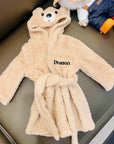 Personalised Fluffy Teddy Kid Bathrobe, Custom Name Embroidered Baby Dressing Gown Bear Ear Hooded Baby Robe, Christening Birthday Xmas Gift
