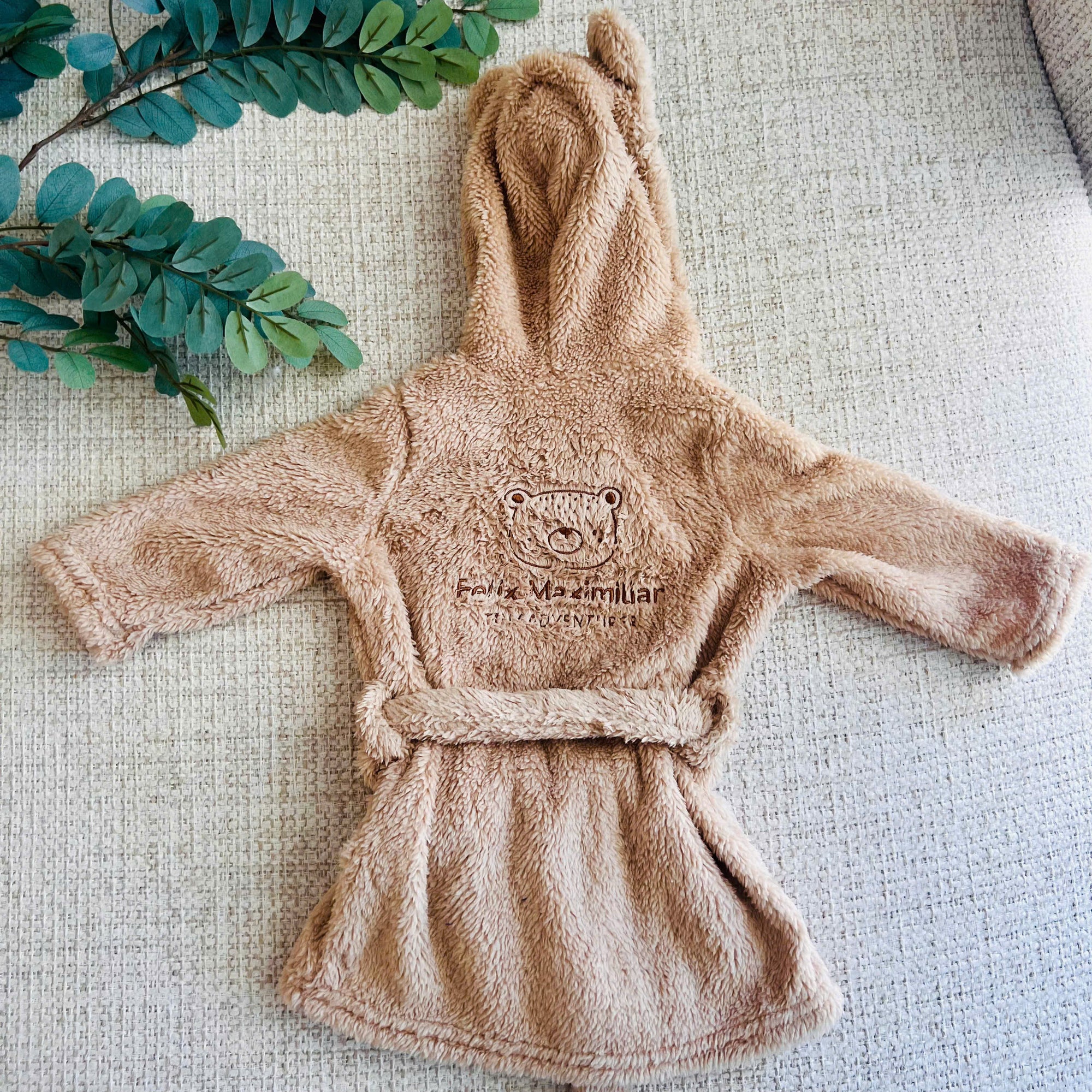 Personalised Fluffy Teddy Kid Bathrobe, Custom Name Embroidered Baby Dressing Gown Bear Ear Hooded Baby Robe, Christening Birthday Xmas Gift
