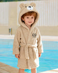 Personalised Fluffy Teddy Kid Bathrobe, Custom Name Embroidered Baby Dressing Gown Bear Ear Hooded Baby Robe, Christening Birthday Xmas Gift