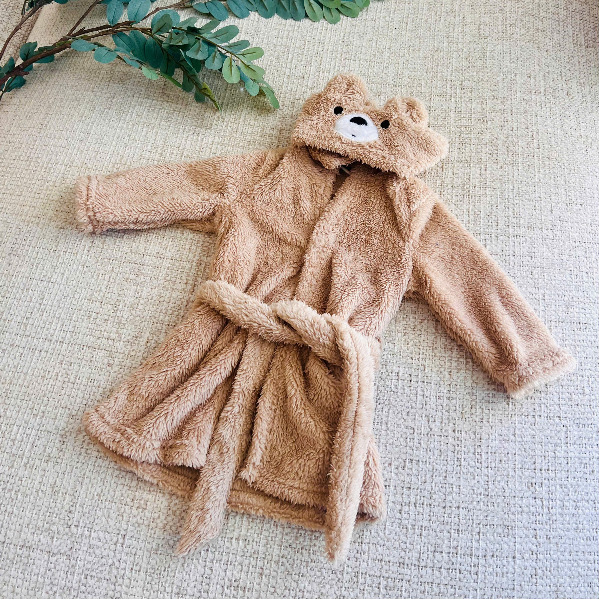 Personalised Fluffy Teddy Kid Bathrobe, Custom Name Embroidered Baby Dressing Gown Bear Ear Hooded Baby Robe, Christening Birthday Xmas Gift