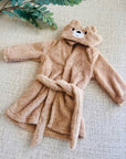 Personalised Fluffy Teddy Kid Bathrobe, Custom Name Embroidered Baby Dressing Gown Bear Ear Hooded Baby Robe, Christening Birthday Xmas Gift