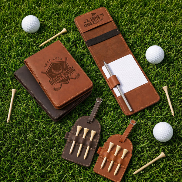Personalised Genuine Leather Golf Gift Set - Tee Tag & Scorecard Holder