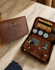 Personalised Golf Essentials Kit, Custom Engraved Leatherette Balls, Tees, Divot tool, Brush, Rangefinder Accessories Set Dad Groomsman Gift