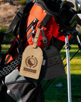 Personalised Golf Tee Holder Bag Tag, Custom Engraved Leatherette Golf Accessory, Groomsmen, Dad, Wedding, Xmas Business Logo Corporate Gift