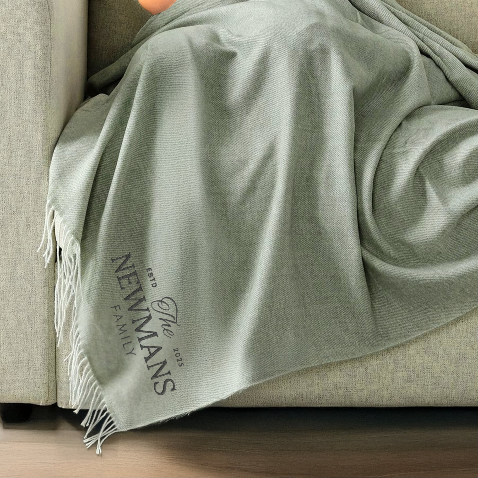 Personalised Fringe Throw, Custom Embroidered Name Logo Eco Blanket, Mum, Birthday, Xmas, Housewarming, Wedding, Anniversary, Corporate Gift