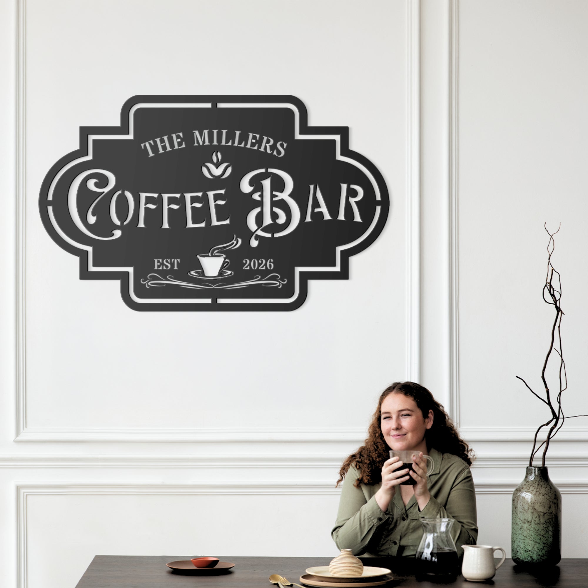 Personalised Home Coffee Time Family Name Sign, Custom Wood Acrylic Kitchen, Bar Corner Drink Station, Cafés Wall Signage, Housewarming Gift