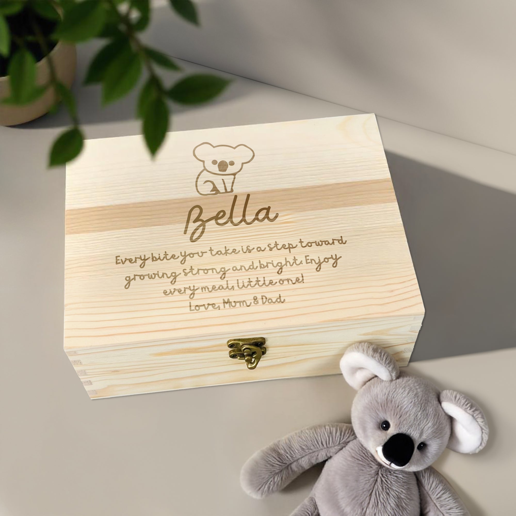 Personalised Kid&#39;s Cutlery 4 Piece &amp; Wooden Gifted Box Set, Custom Engraved Children Name Utensils, First Birthday, Christening Baptism Gift