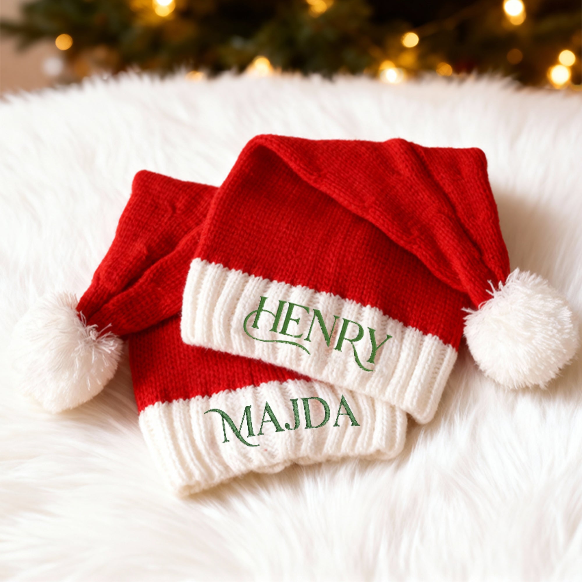 Personalised Kids & Adults Knitted Christmas Hat, Custom Embroidered Name Santa Hat, Family Xmas Hats with Pompom Festive Decor Holiday Gift