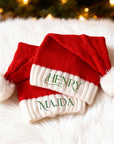 Personalised Kids & Adults Knitted Christmas Hat, Custom Embroidered Name Santa Hat, Family Xmas Hats with Pompom Festive Decor Holiday Gift