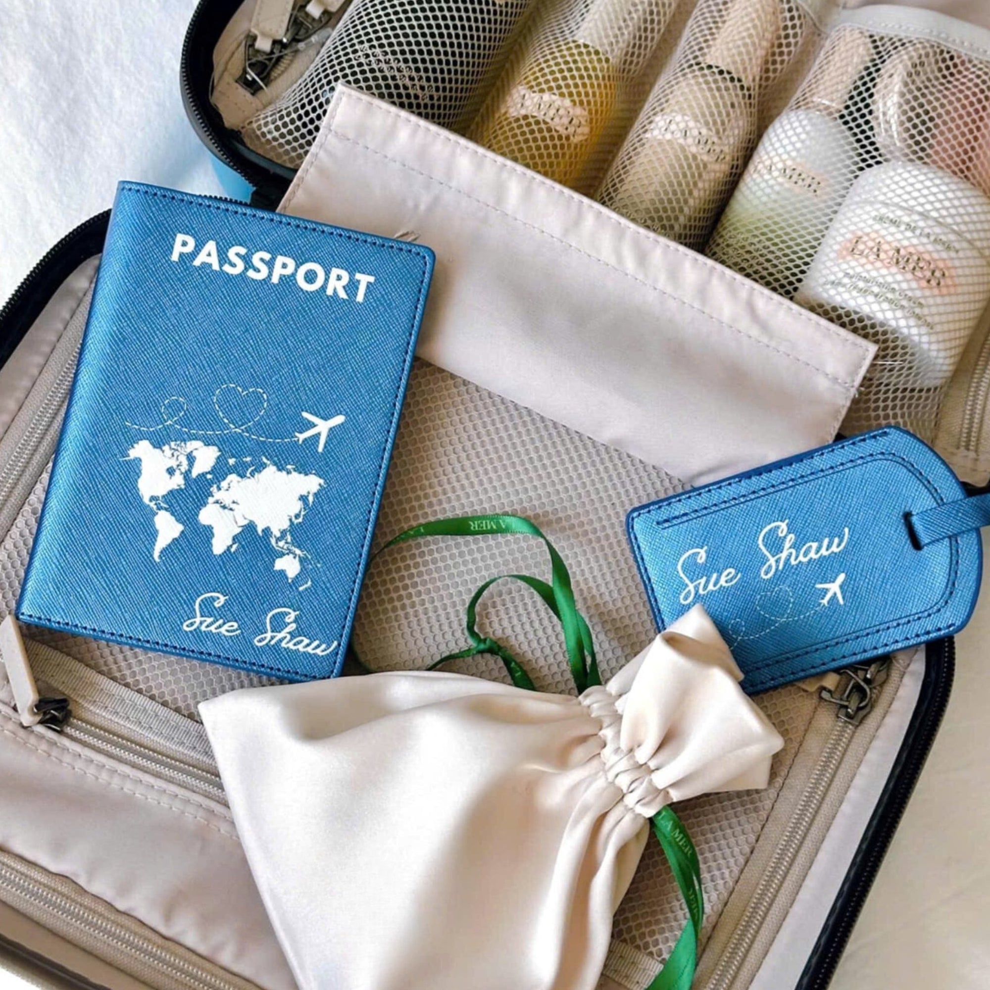 Personalised Leather Passport Cover Holder & Travel Luggage Tag Set, Custom Printed Couple Honeymoon Anniversary, Christmas, Bridesmaid Gift