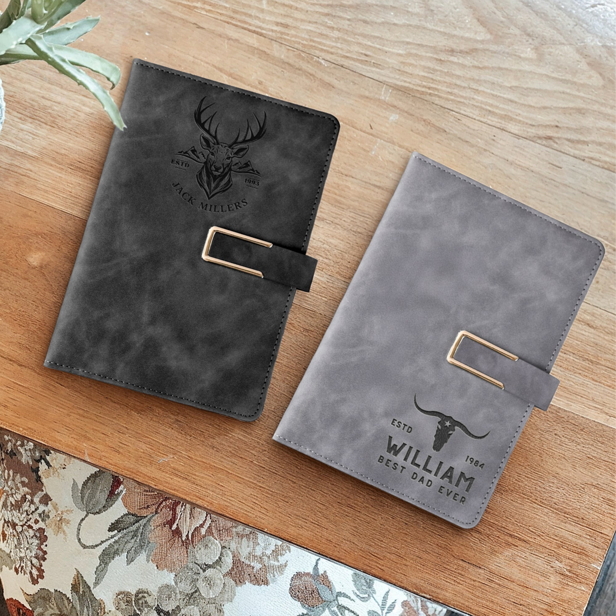 Personalised Leatherette A5 Notebook & Pen Holder, Custom Engraved Name 200 Page Business Journal, Magnetic Closure, Teacher, Corporate Gift