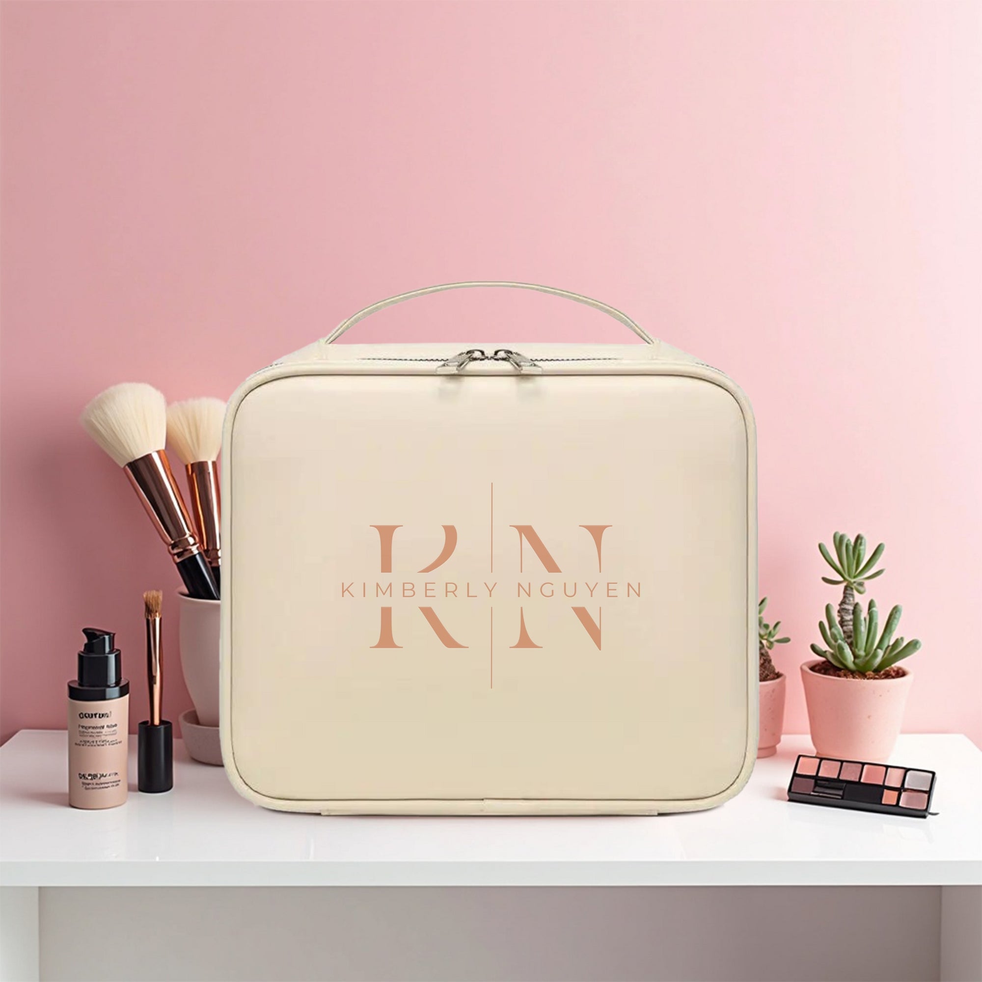 Personalised Leatherette Cosmetic Case Custom Print Makeup Toiletry Bag Storage Carry Travel Vanity Zip Bag Wedding Bridesmaid Proposal Gift