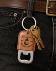 Personalised Leatherette Covered Bottle Opener Keyring, Custom Engraved Beer Popper Keychain, Groomsmen Wedding Favours, Dad, Corporate Gift