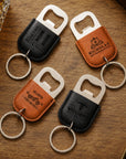 Personalised Leatherette Covered Bottle Opener Keyring, Custom Engraved Beer Popper Keychain, Groomsmen Wedding Favours, Dad, Corporate Gift