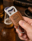 Personalised Leatherette Covered Bottle Opener Keyring, Custom Engraved Beer Popper Keychain, Groomsmen Wedding Favours, Dad, Corporate Gift