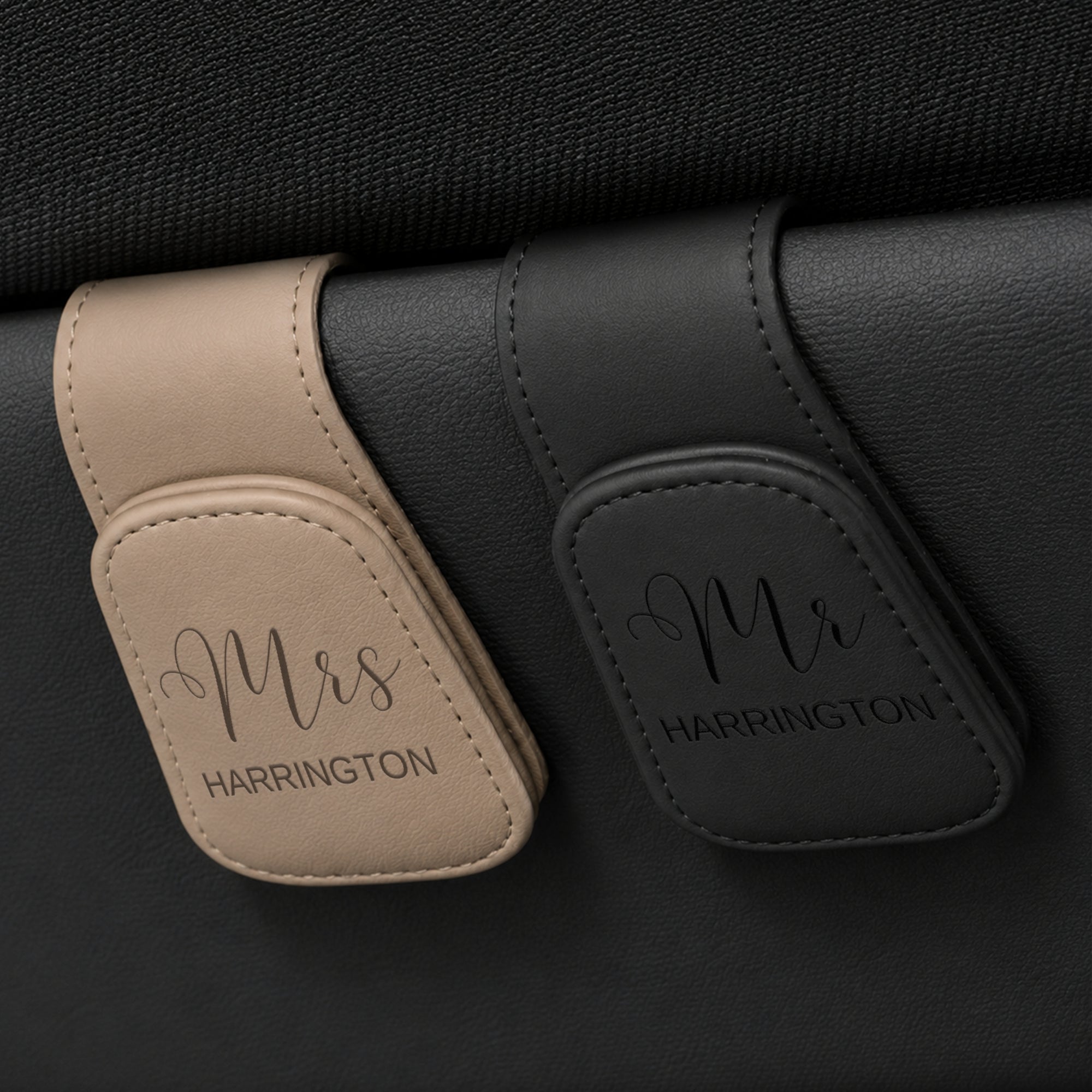Personalised Leatherette Magnetic Car Sunglasses Holder, Custom Engraved Visor Organiser, Logo Eyeglass Clip, Mom/ Dad, Xmas Corporate GIft