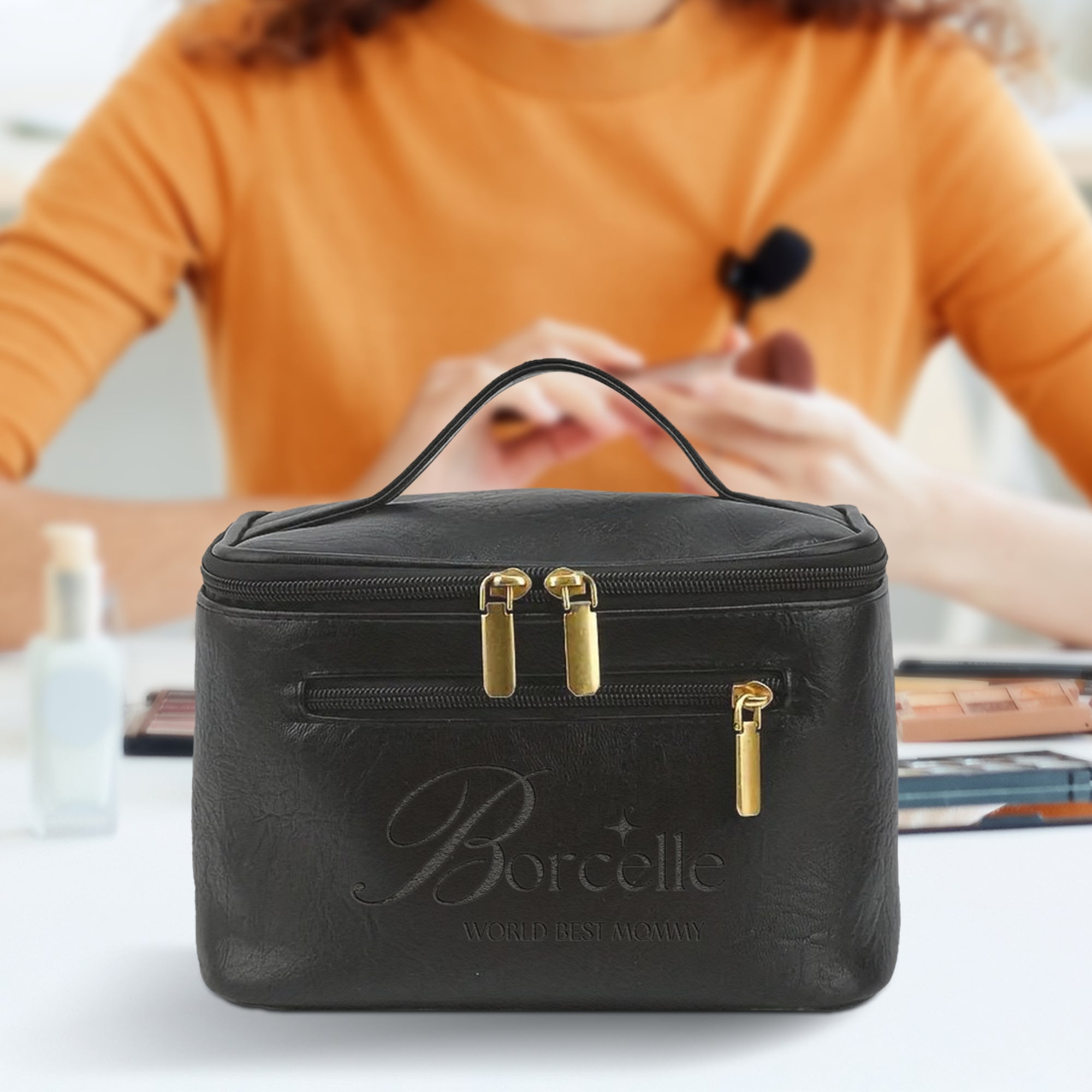 Personalised Leatherette Makeup Toiletry Bag, Custom Engraved Multiple Zip Cosmetic Storage Bag, Carry Travel Vanity Case, Mom Birthday Gift