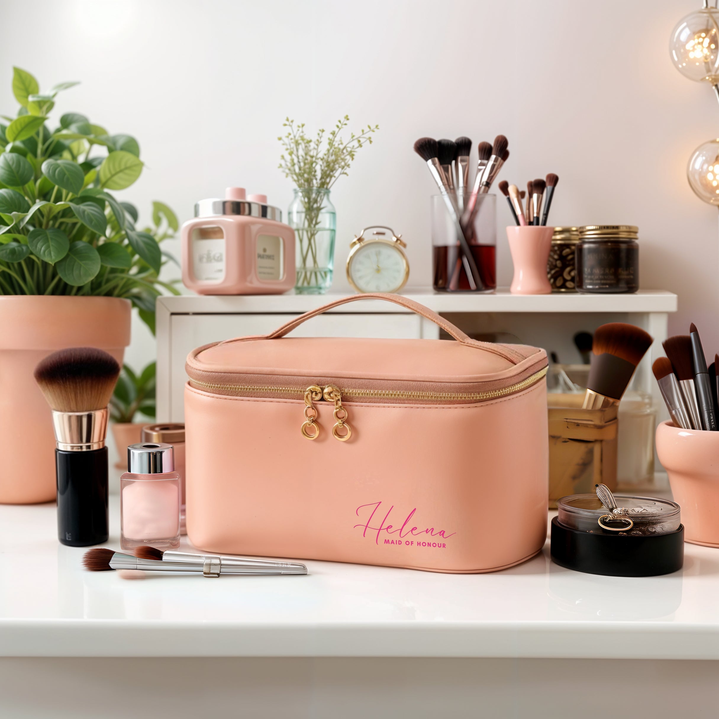 Personalised Leatherette Makeup Toiletry Bag Custom Print Logo Cosmetic Storage Zip Bag Carry Travel Vanity Case Bridesmaid Birthday Gift Yoonek Gifts