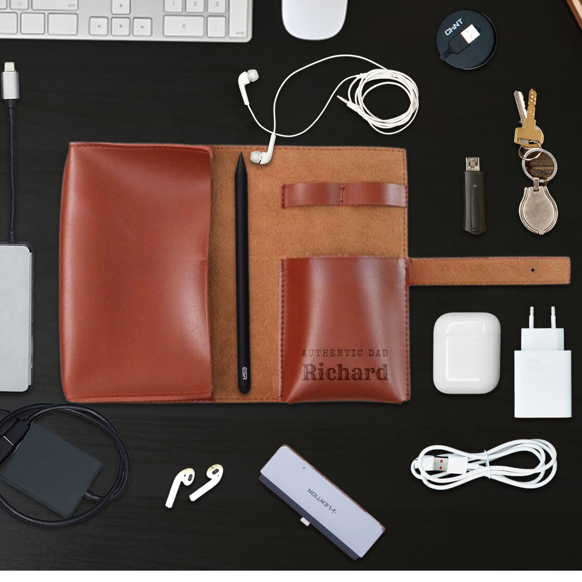 Personalised Leatherette Travel Gift Cables Organiser, Custom Engraved Portable Electronics Case, Tech Storage Bag Power Bank Charger Holder