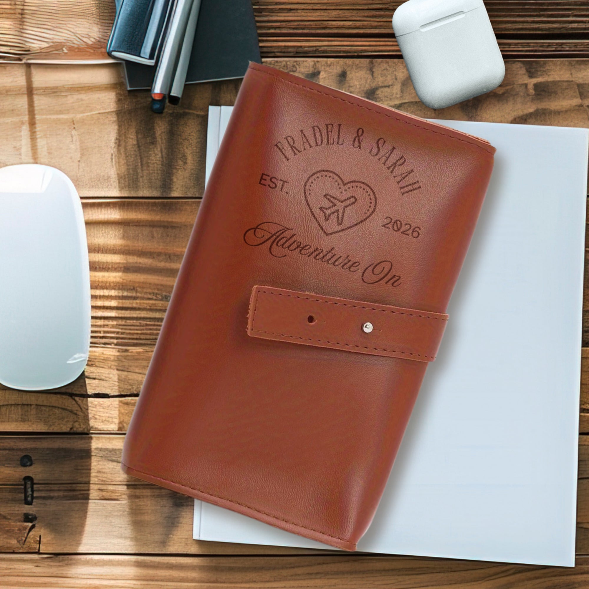 Personalised Leatherette Travel Gift Cables Organiser, Custom Engraved Portable Electronics Case, Tech Storage Bag Power Bank Charger Holder