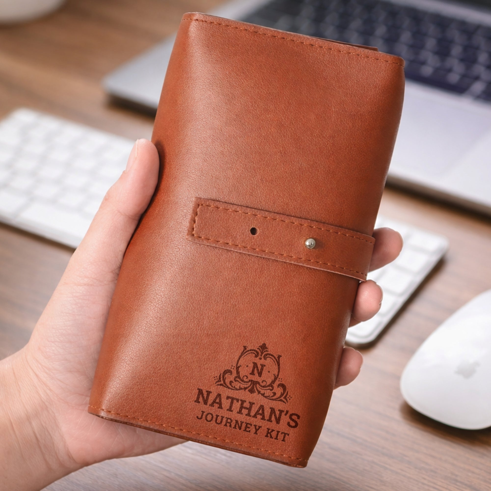 Personalised Leatherette Travel Gift Cables Organiser, Custom Engraved Portable Electronics Case, Tech Storage Bag Power Bank Charger Holder