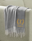 Personalised Fringe Throw, Custom Embroidered Name Logo Eco Blanket, Mum, Birthday, Xmas, Housewarming, Wedding, Anniversary, Corporate Gift