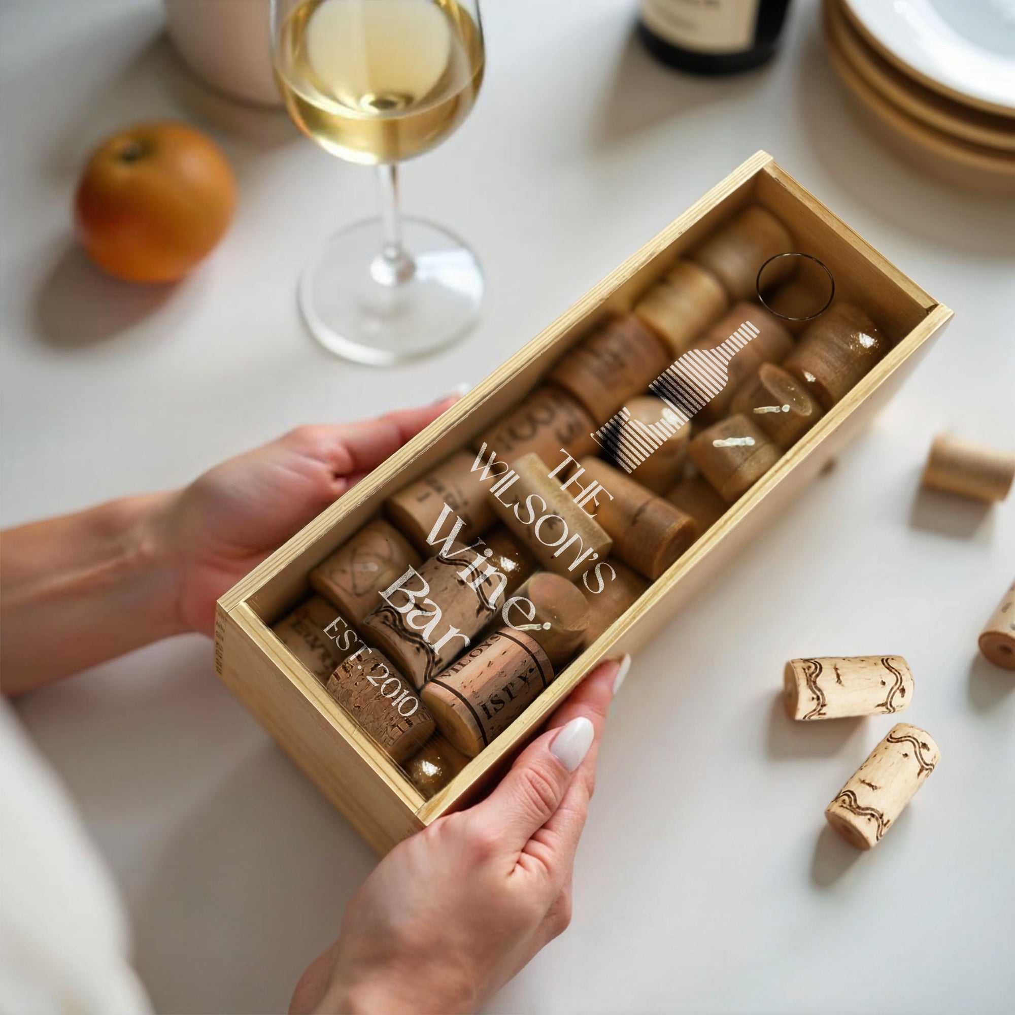 Personalised Wooden &amp; Acrylic Lid Wine Cork Collection Storage/ Engraved Wine Bottle Holder Box, Custom Logo Wedding, Housewarming, Birthday, Retirement, Corporate Gifts