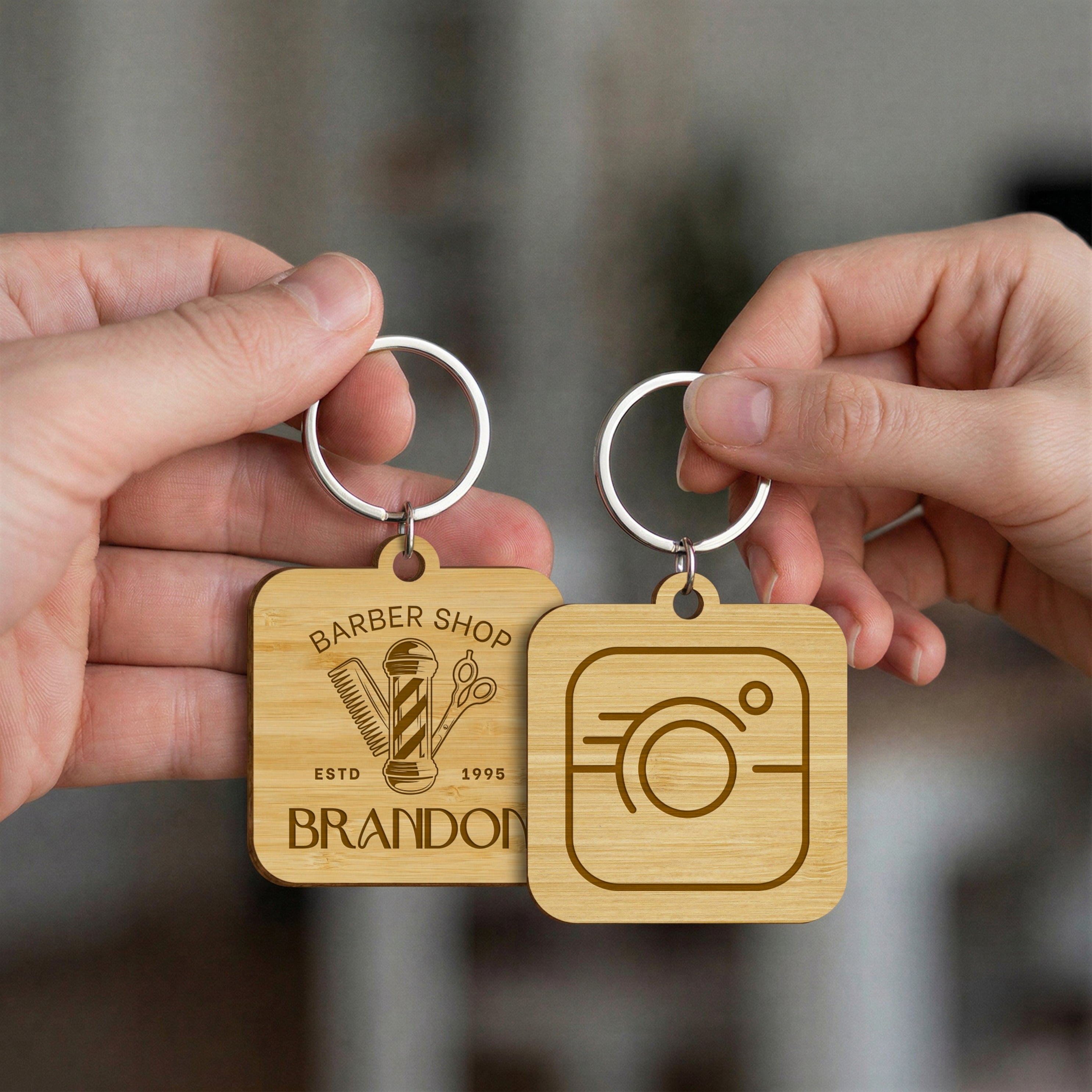 Personalised Logo NFC Keychain, Custom Etched Plywood/ Mirror Acrylic ...
