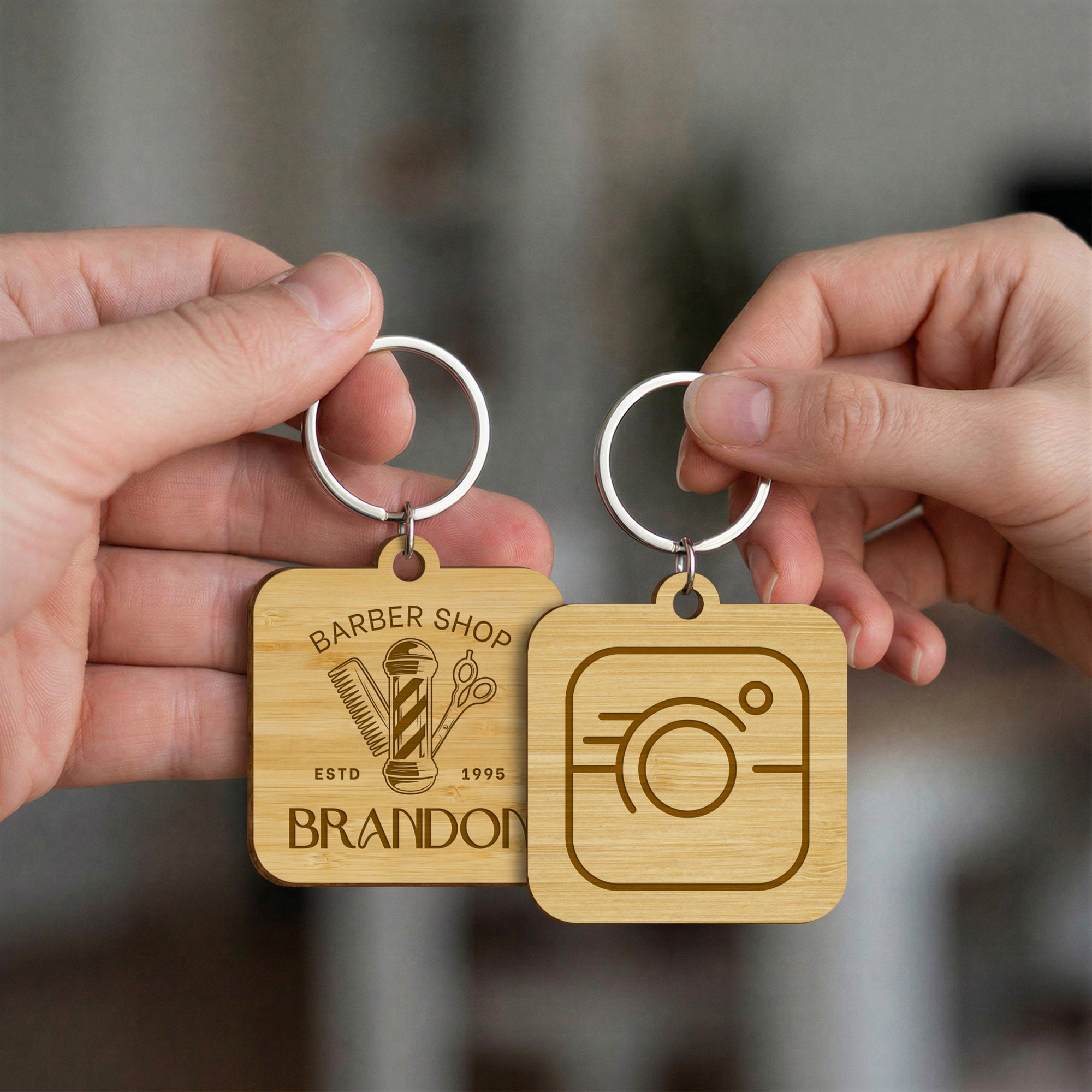 Personalised Logo NFC Keychain, Custom Etched Plywood/ Mirror Acrylic QR Code Scan, Digital Social Business Card Web Promotion Smart Key Tag