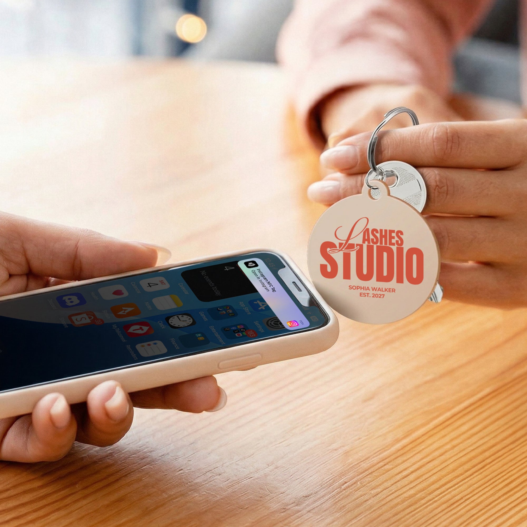 Personalised Logo NFC Keychain, Custom UV Print QR Code Scan, Contactless Digital Business Card Social Media Website Promotion Smart Key Tag