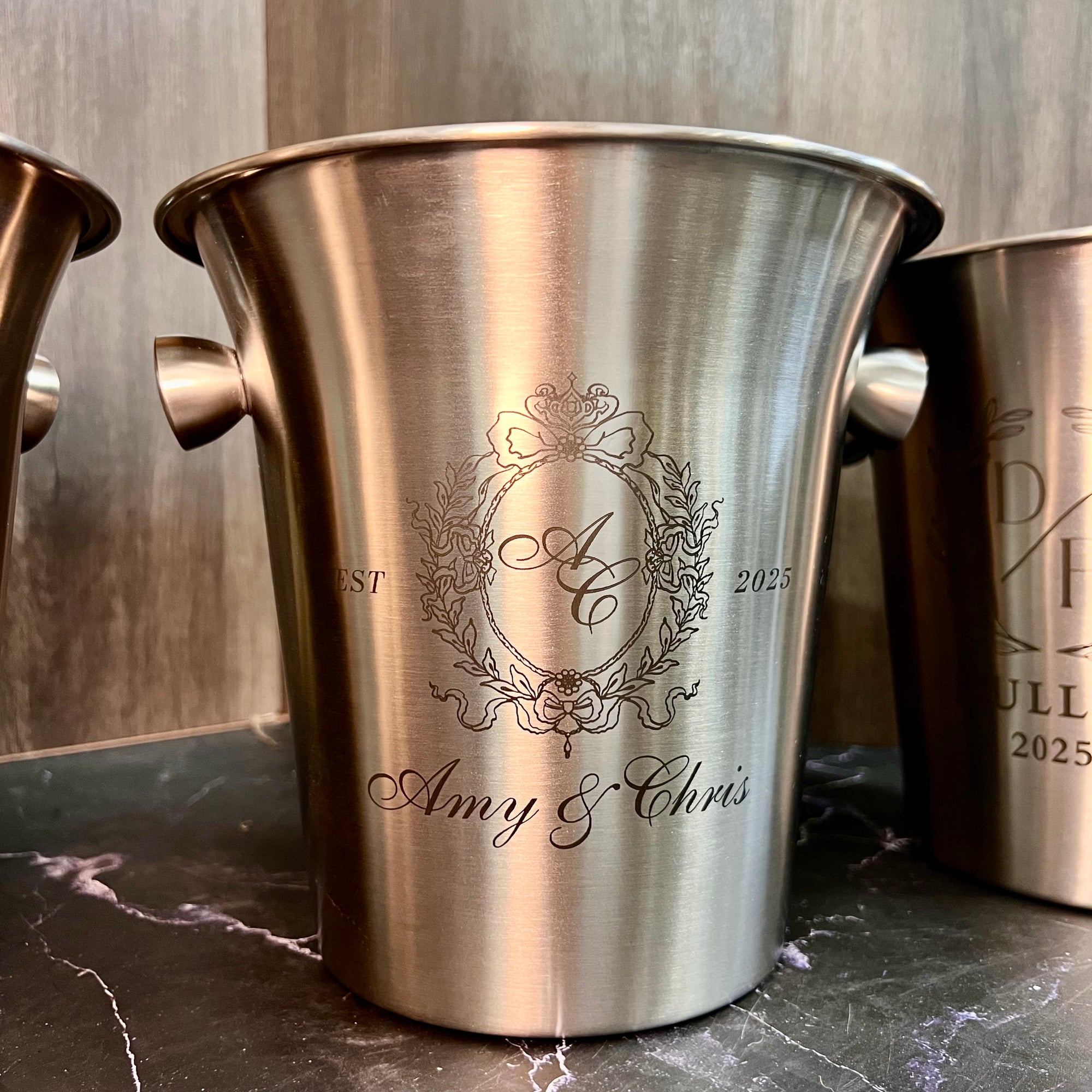 Personalised Matt Stainless Steel Champagne Ice Bucket, Custom Engraved Wine/ Beverage Tub, Housewarming, Wedding, Engagement, Xmas Barware Gift