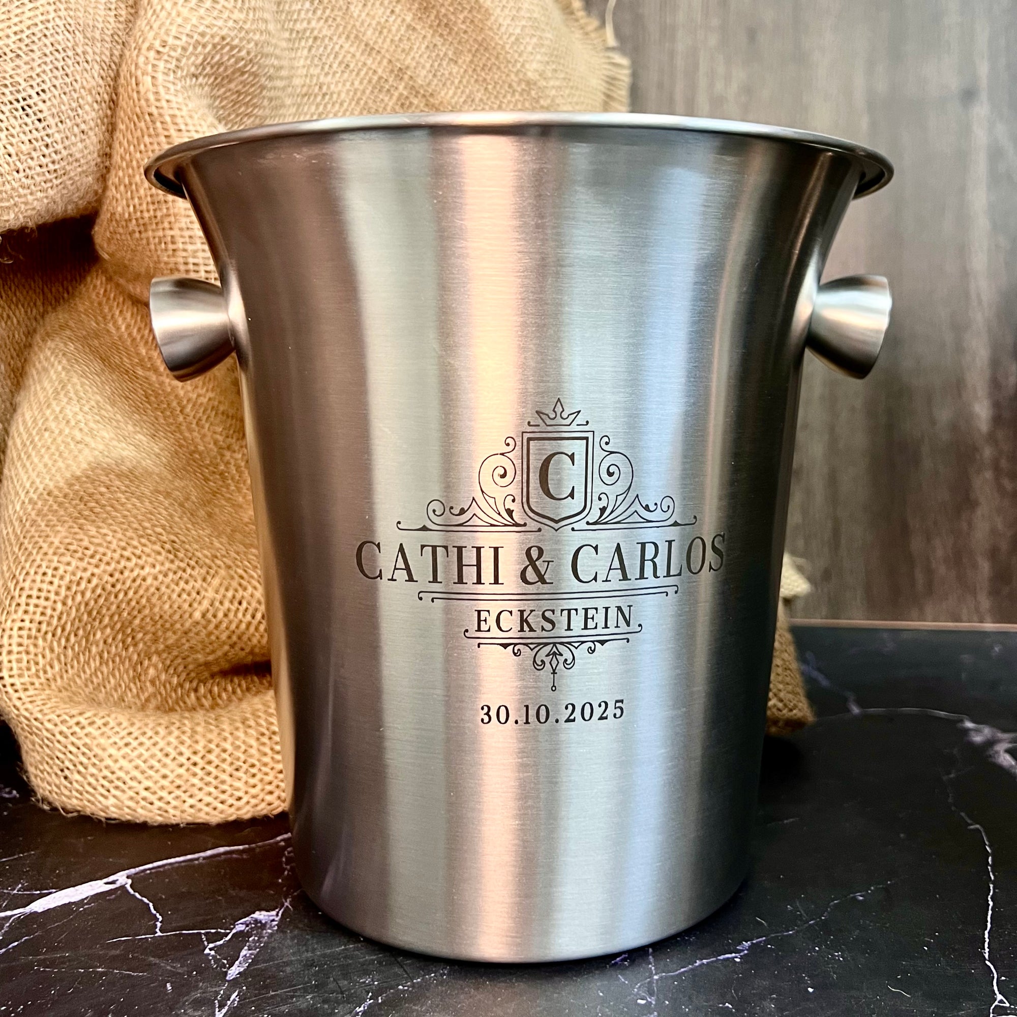 Personalised Matt Stainless Steel Champagne Ice Bucket, Custom Engraved Wine/ Beverage Tub, Housewarming, Wedding, Engagement, Xmas Barware Gift