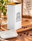 Personalised Matte White Gold Metal Tin, Custom Engraved Logo Jar, Coffee, Tea Storage, Cookie Lollies Canister, Housewarming, Mom Xmas Gift
