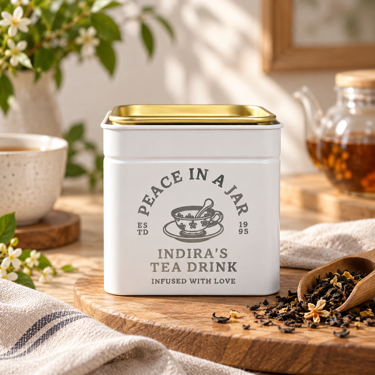 Personalised Matte White Gold Metal Tin, Custom Engraved Logo Jar, Coffee, Tea Storage, Cookie Lollies Canister, Housewarming, Mom Xmas Gift