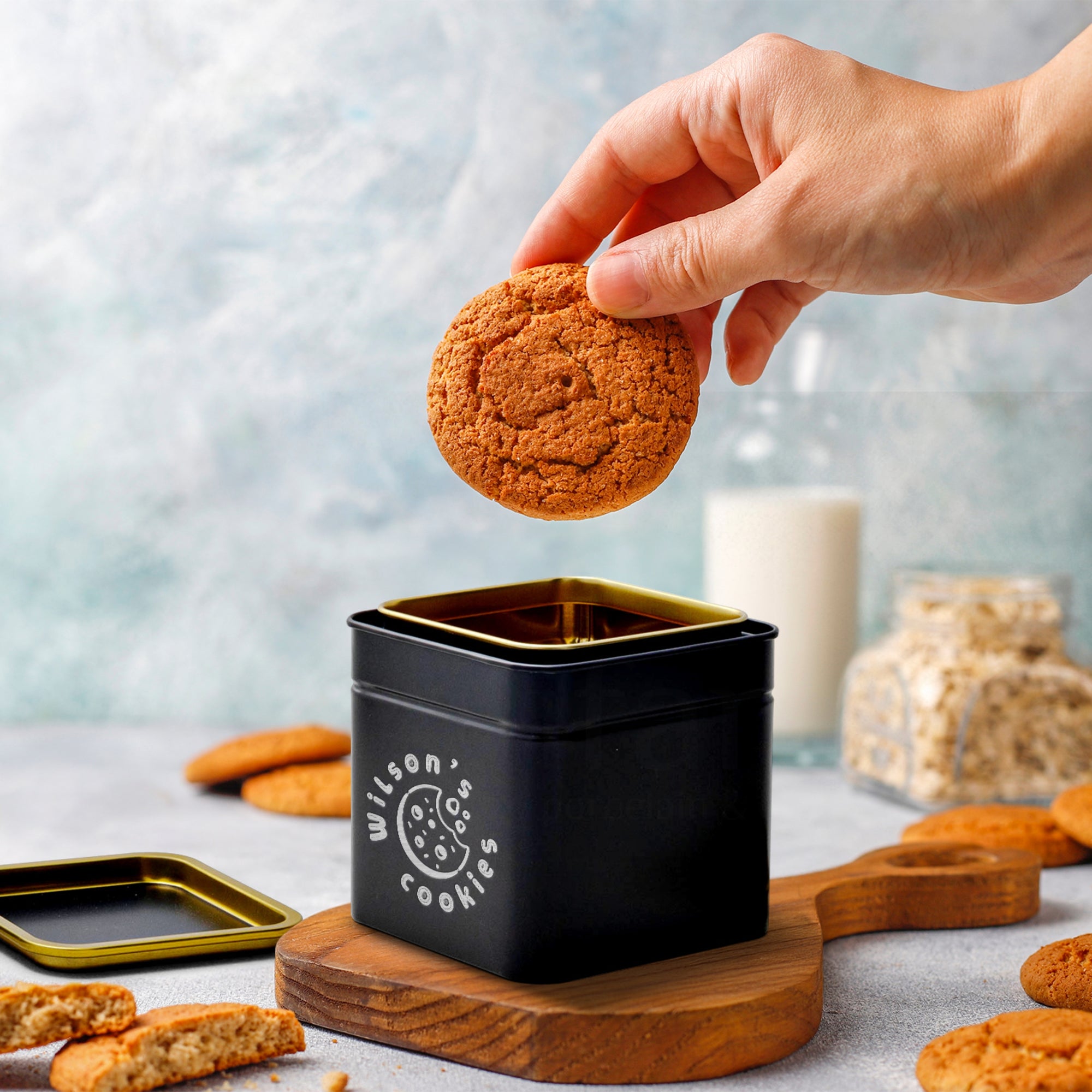 Personalised Matte Black Gold Metal Tin, Custom Engraved Logo Jar, Coffee, Tea Storage, Cookie Lollies Canister, Housewarming, Mom Xmas Gift