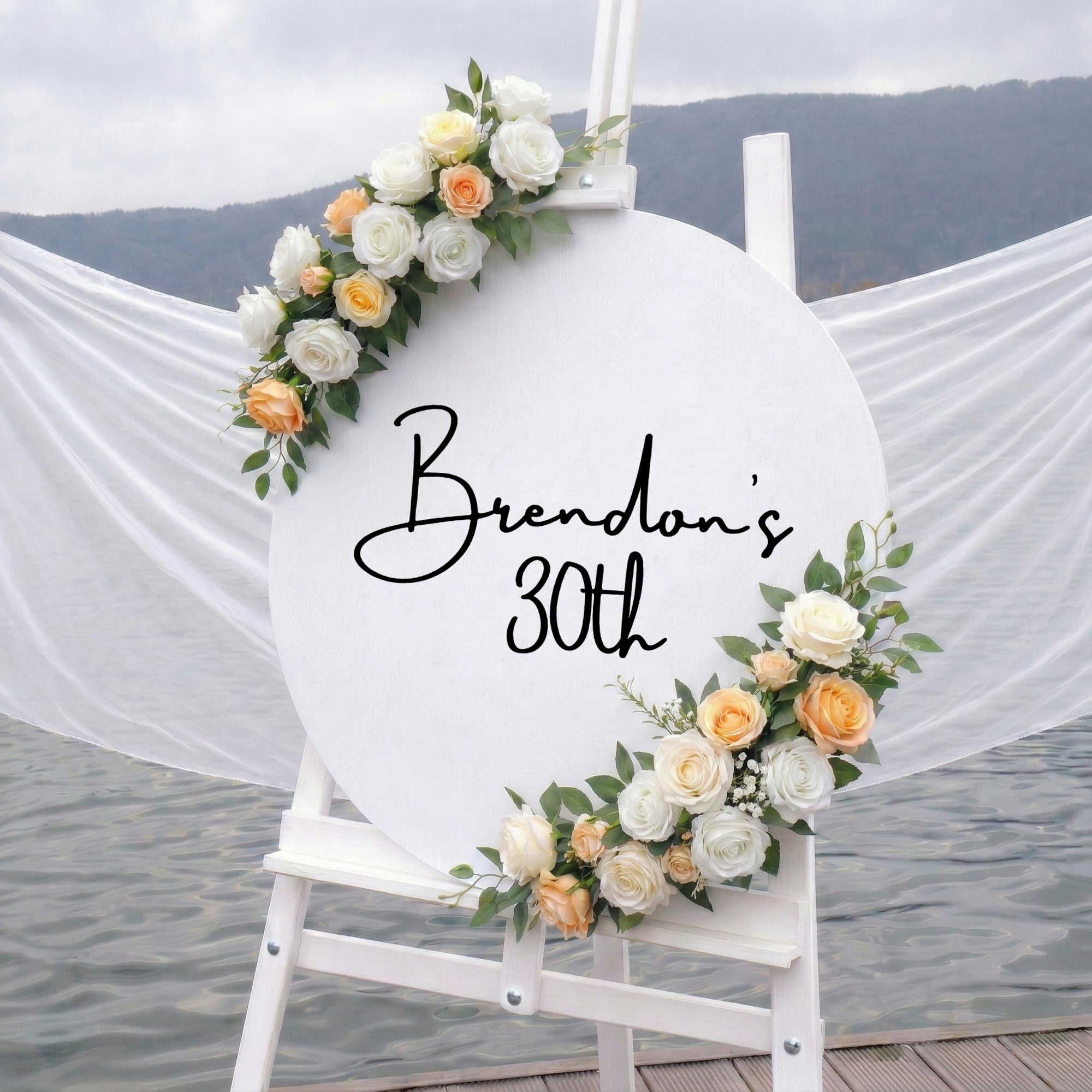 Personalised Name & Date Acrylic Round Birthday Signage, Custom Mirror First Baby Shower, Christening Baptism Event Welcome Sign Party Decor