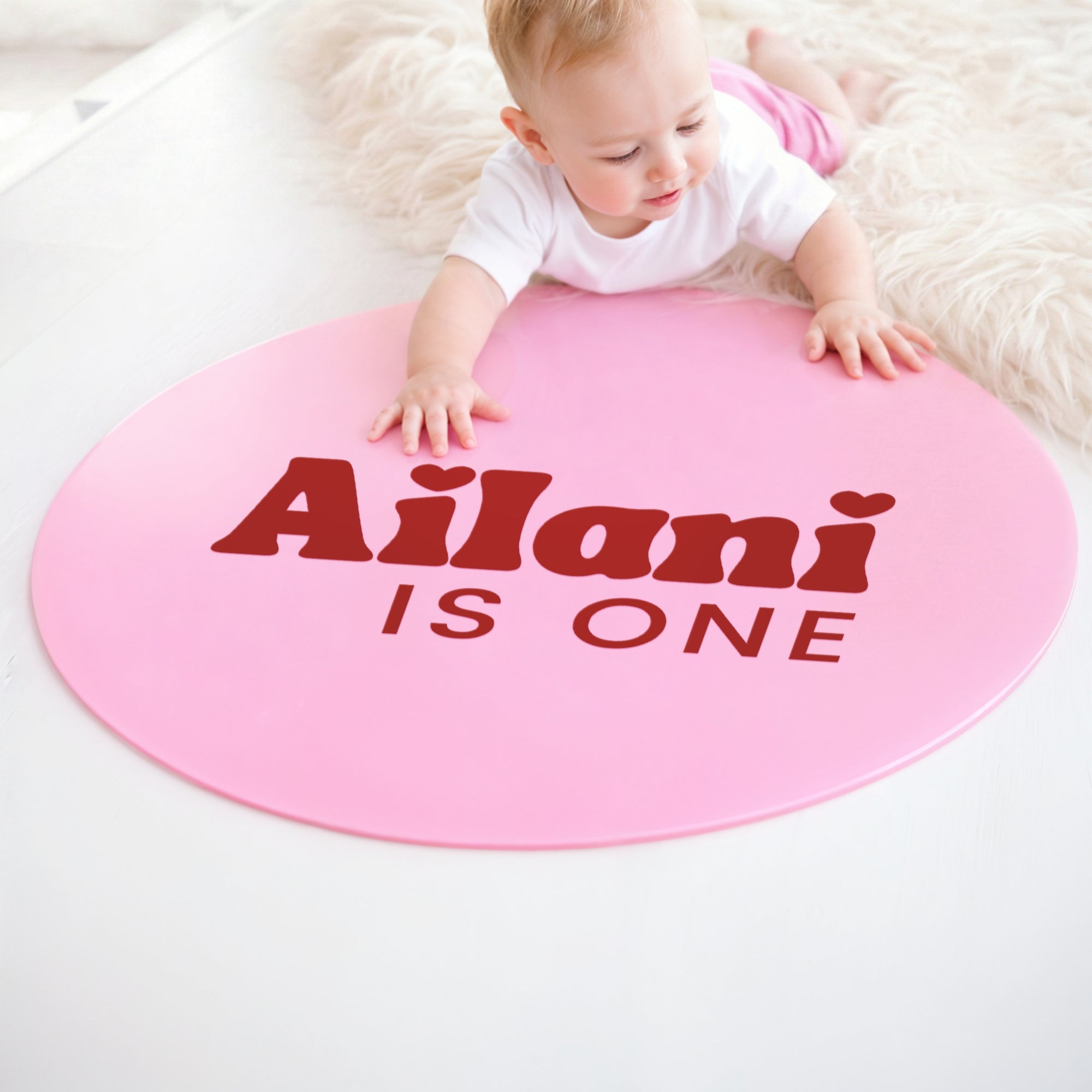 Personalised Name &amp; Date Acrylic Round Birthday Signage, Custom Mirror First Baby Shower, Christening Baptism Event Welcome Sign Party Decor