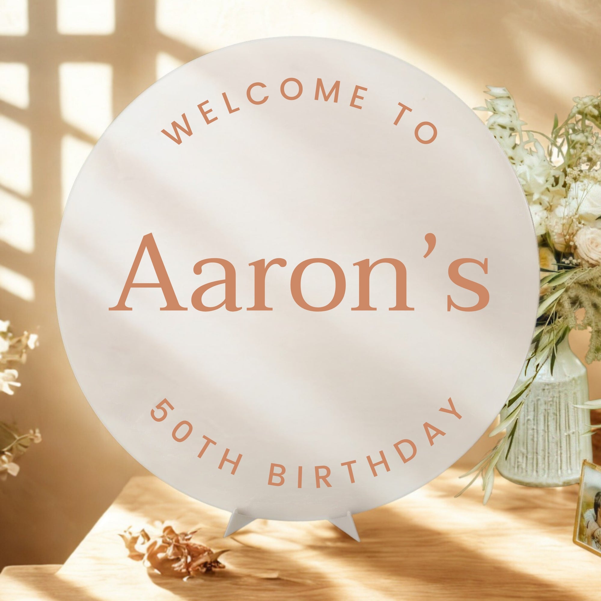 Personalised Name &amp; Date Acrylic Round Birthday Signage, Custom Mirror First Baby Shower, Christening Baptism Event Welcome Sign Party Decor